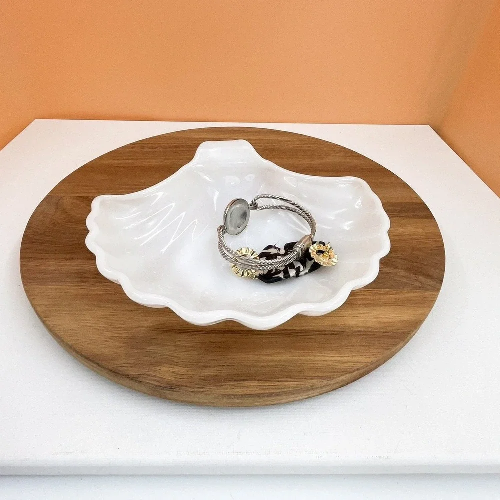 Vintage White Milk Glass Seashell Dish: Ring Holder, Soap Dish (7 inch)